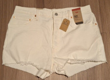 Levi's 501 Shorts Womens 34 White High Rise Button Fly Raw Hem 2.5" Inseam New