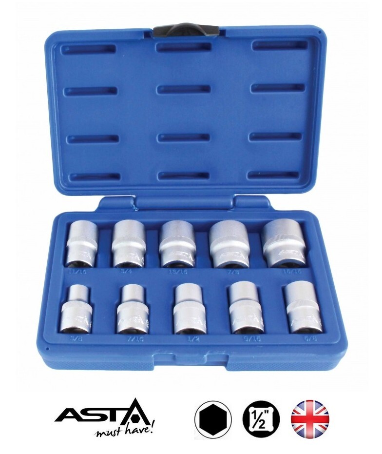 Coffret 10 douilles US 1/2 imperiale a haute resistance pour cliquet et serrage puissant