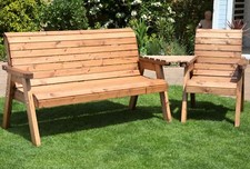Hand Made 4 Seater Chunky Rustic Wooden Garden Furniture Companion Set with tray