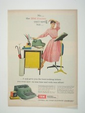 1956 IBM Electric Typewriter Vintage Print Ad Woman Pink Polka Dot Dress MOD thumbnail