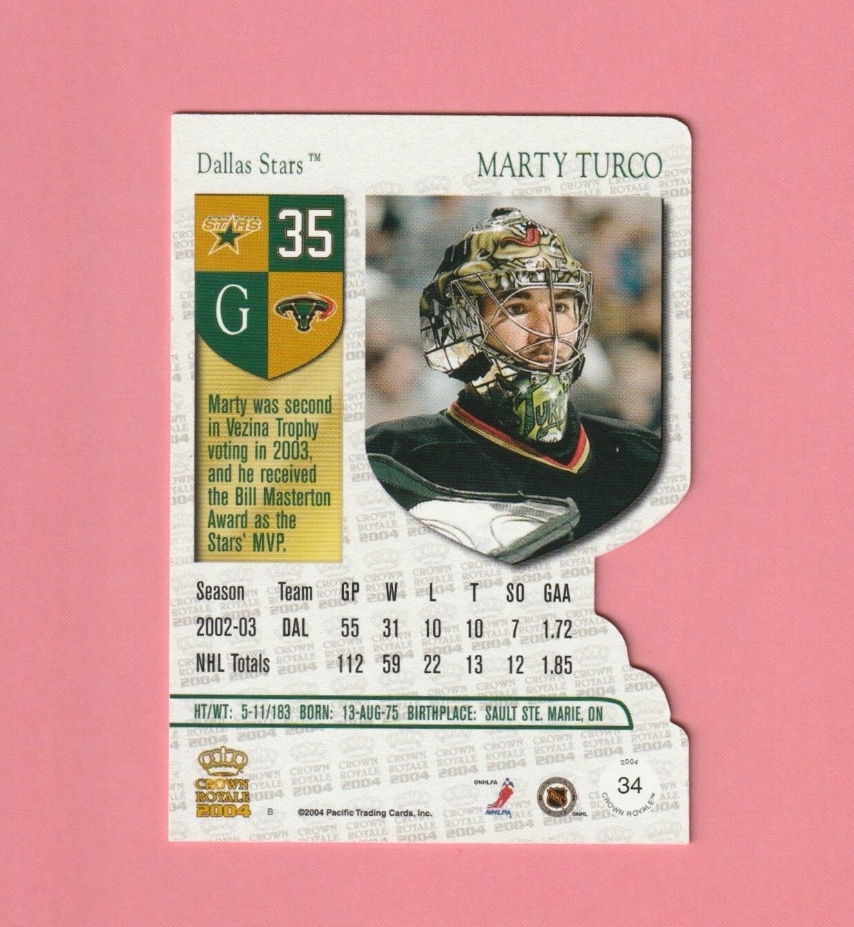 200304 Pacific Crown Royale Base DieCut MARTY TURCO 34 Dallas Stars eBay