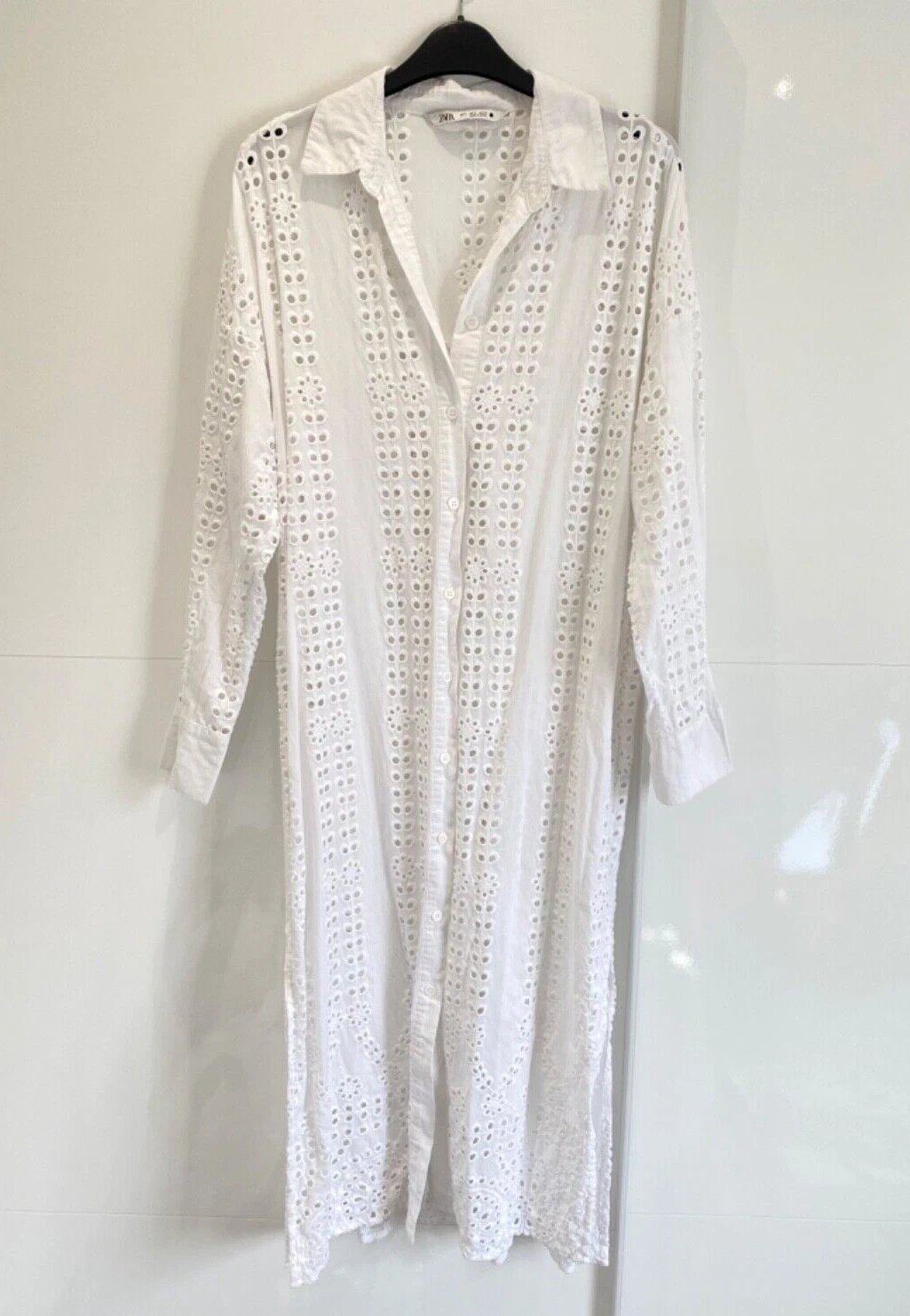 OFF WHITE Abito Camicia in pizzo Zara Off bianco cotone ricamato openwork taglia S preferito blogger