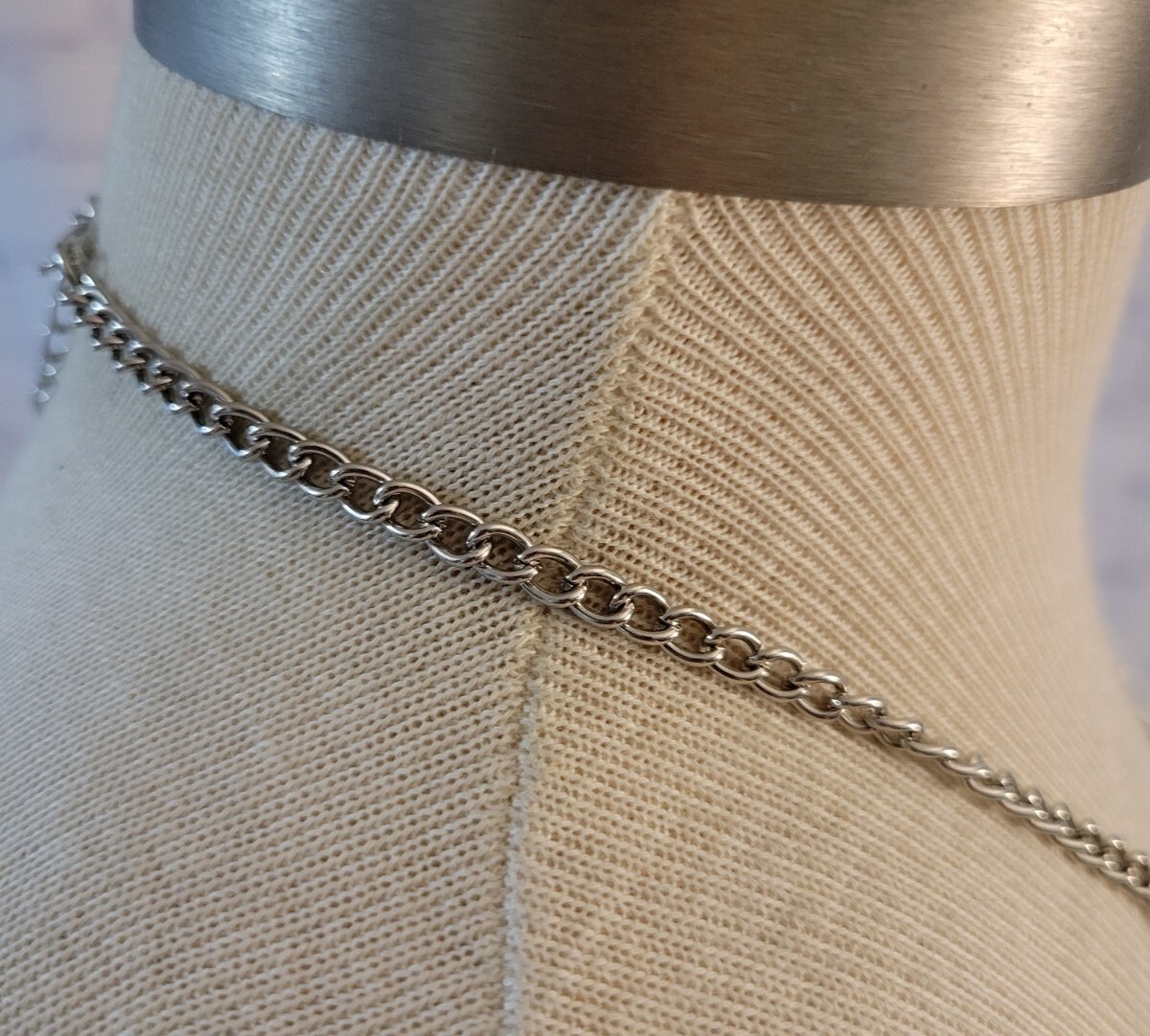 Statement Necklace Silvertone Crystals Clear 19" - image 5