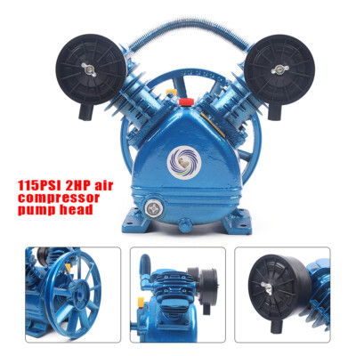 Air Compressor Pump Twin Cylinder 2 Piston V Style 2HP Head Single Stage Blue