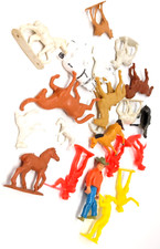 Six Cowboys and Fifteen Horses Toys Collectible Vintage Different Shapes Sizes