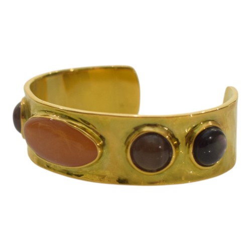 Saint Laurent Arty Cabujón Piedra Adornado Brazalete Metal Tono Dorado Pulsera - Imagen 4 de 8