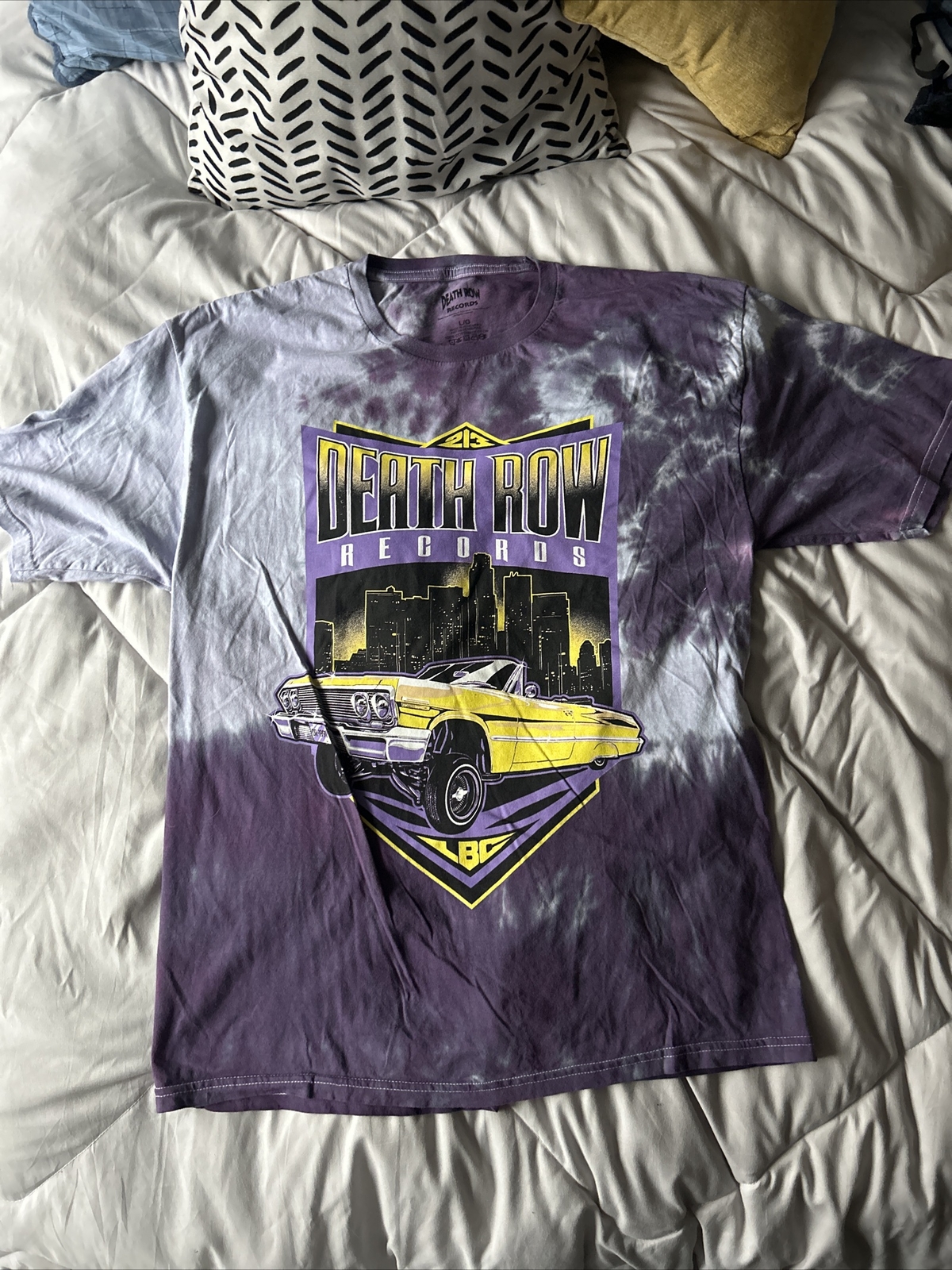 FILA Maglietta Death Row Records da uomo viola cravatta lavata tintura Lowrider taglia grandi senza etichette