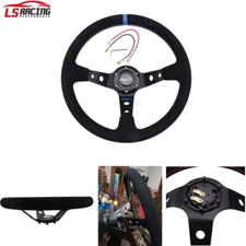 14" Universal Suede Leather Stitch Deep Dish Sport Racing Car Steering Wheel