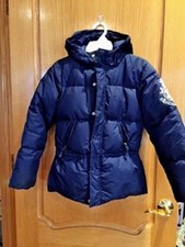 Quilted /puffer Down Jacket Polo Ralph Loren Navy With Hood Size M (8/10)