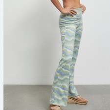 NWT Urban Outfitters Flare Pants Womens XS Green Abstract Psychedelic Knit Y2K