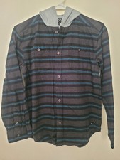 Quiksilver Youth Boys Young Craftsman Long Sleeve Flannel Shirt Hoodie M 12 Surf