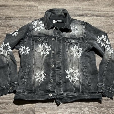 Valabasa Black Denim Jacket Womens Medium Embellished Embroidery