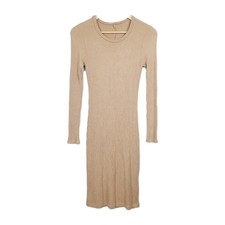 Reformation Jeans Sweater Dress XS Ribbed Knit Long Sleeve Midi Bodycon Beige