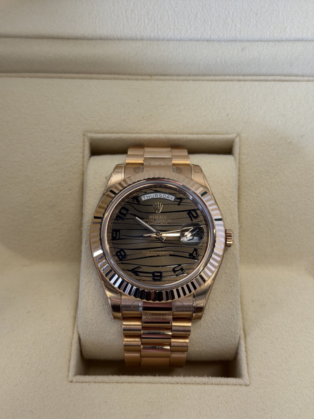 Rolex Day-Date II Rose Gold Wave Dial 218235