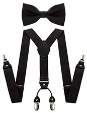 Solid Color Suspender and Silk Bow Tie Sets for Men Black