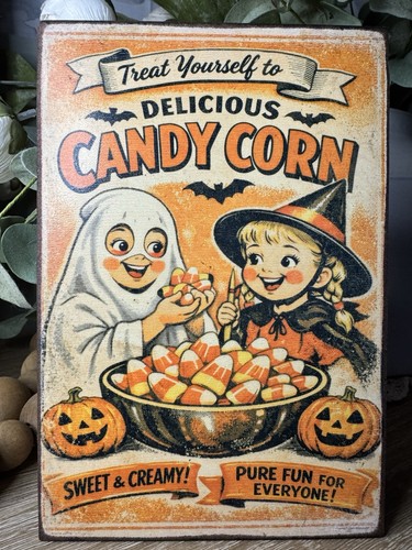 Vintage Inspired Halloween Candy Corn  4x6 Sign