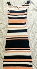 Apricot Women’s Navy White Peach Striped Rib Knit Sleeveless Midi Dress 8