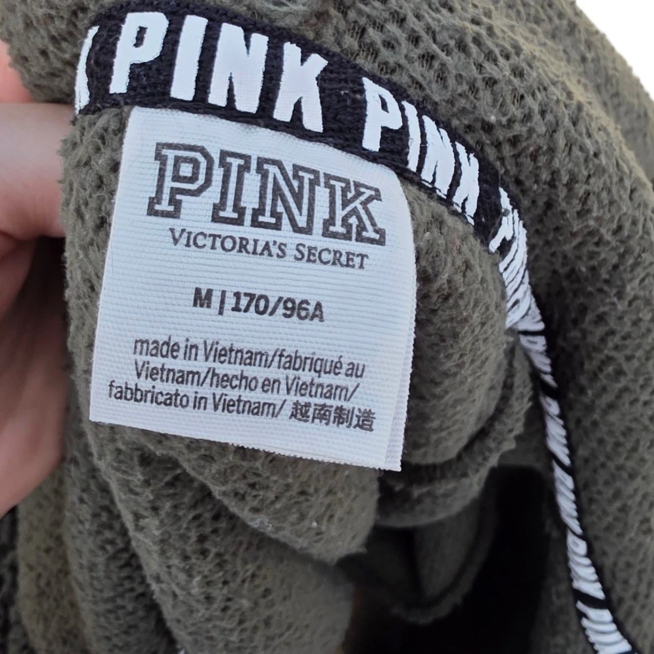 UNDERCOVER ROSA Victoria's Secret Sherpa Pullover Felpa con Cappuccio Mezza Zip Accogliente Caldo Oliva M