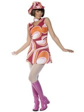 60s Dress 60s 70s Dress Hippie Soul Disco Sixties Ladies Womens Fancy Dress M