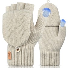 Fingerless Gloves, Winter Thermal Knit Gloves for Women Men