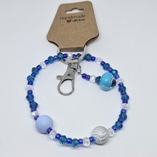 Keychain/Bag Accessory Assorted Blue And Clear Beads With Charm New