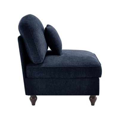 Versatile Armless Chenille Sofa in Blue with Detachable Ruffled Skirts - 2