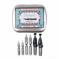 Kalligraphie-Set Brause 21001B Metallbox 6 Federn, Schreibfeder, FüLlfeder