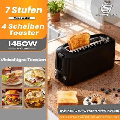 SUPERLEX 4 Scheiben Toaster Toastautomat Brötchenaufsatz Krümelschublade 1450W