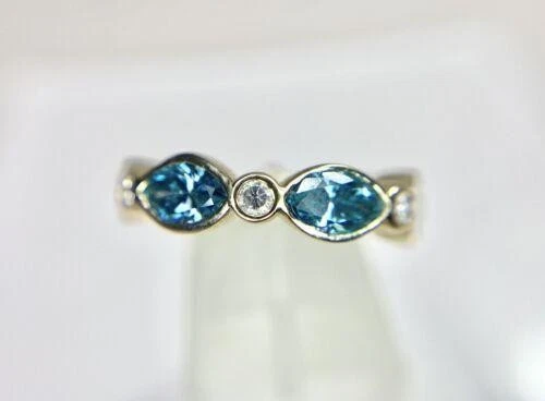 14k Yellow Gold Natural Fancy Blue Marquise Diamond Eternity Band Ring - Image 3 of 4