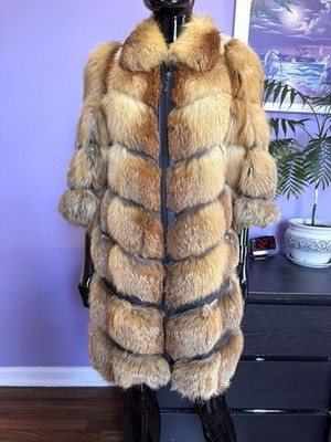 Genuine Golden Red Fox Fur Coat by Elena Furs Women s Long Jacket Zip Front