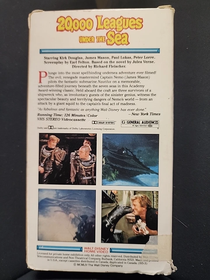 RARE, VTG, Walt Disney's, "20,000 Leagues Under The Sea" VHS, w/ Kirk Douglas - Image 2 of 3