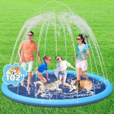 Splash Pad for Kids and Dog, Non-Slip Large Sprinkler Splash Play Mat, 102'' S...