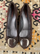 Prada Brown Suede Buckle Shoes 9.5 40.5 Exc Cond