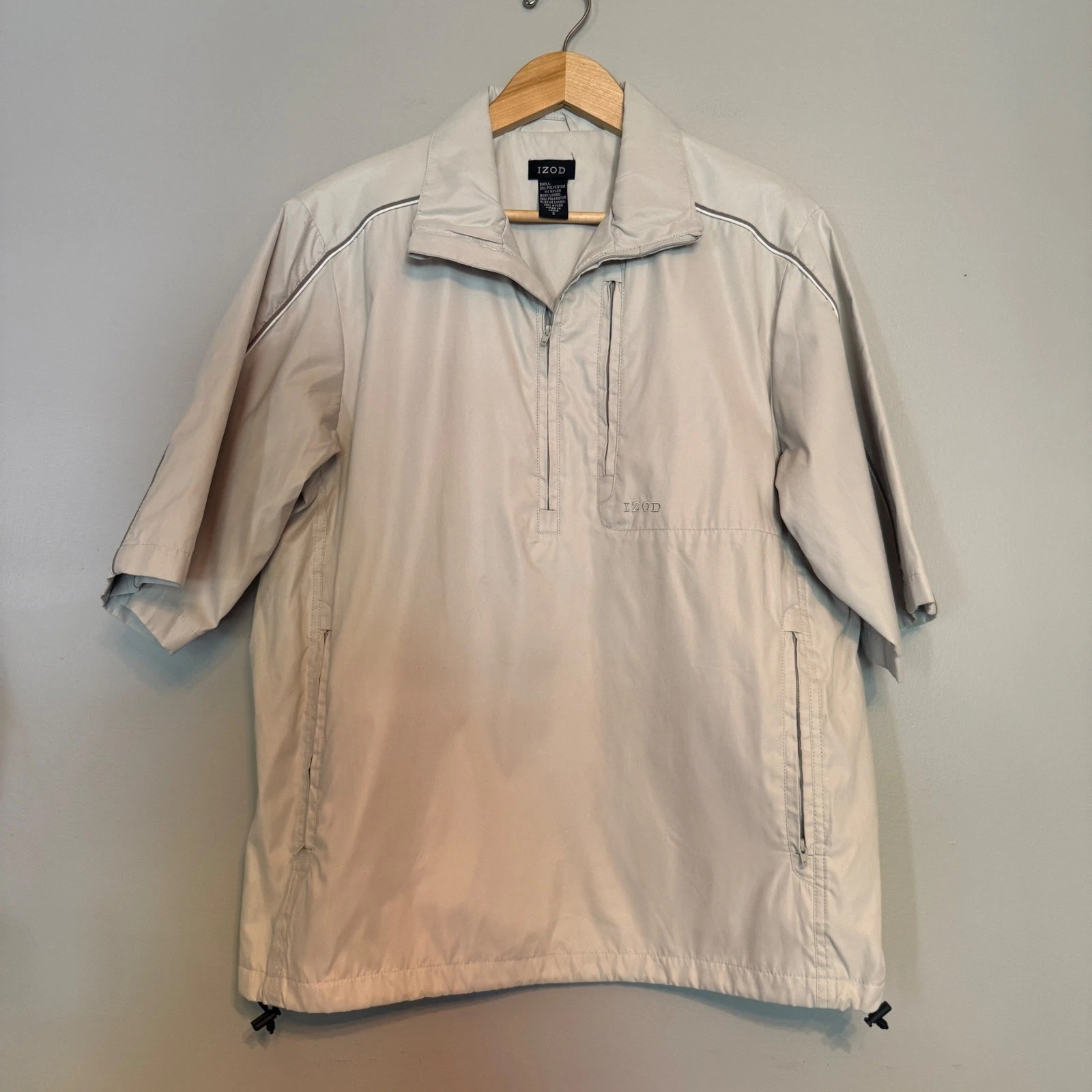 IZOD Mens Tan Quarter Zip Short Sleeve Windbreaker Jacket Size S PC-728