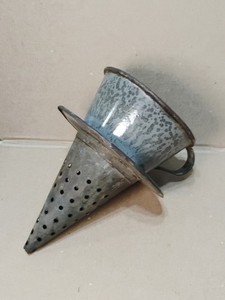 Vintage / Antique Witches Hat Enamelware Graniteware Strainer