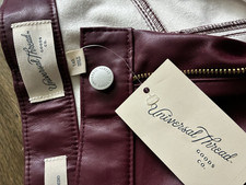 Universal Thread Faux Leather Burgundy Straight Pants Button Zipper Women Solid
