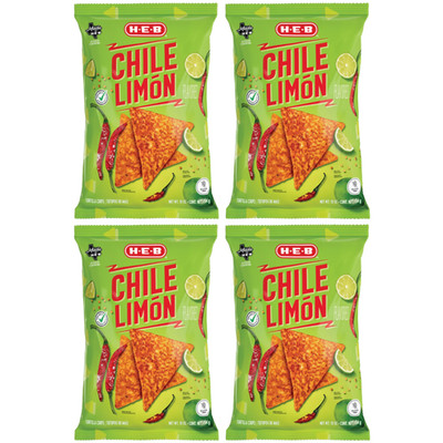 4 Pack H-E-B Chile Limon Flavored Tortilla Chips Gluten-Free 10 oz
