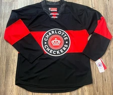 Charlotte Checkers Hockey Jersey Mens L Black Red AHL Ice Hockey Lace Up NWT