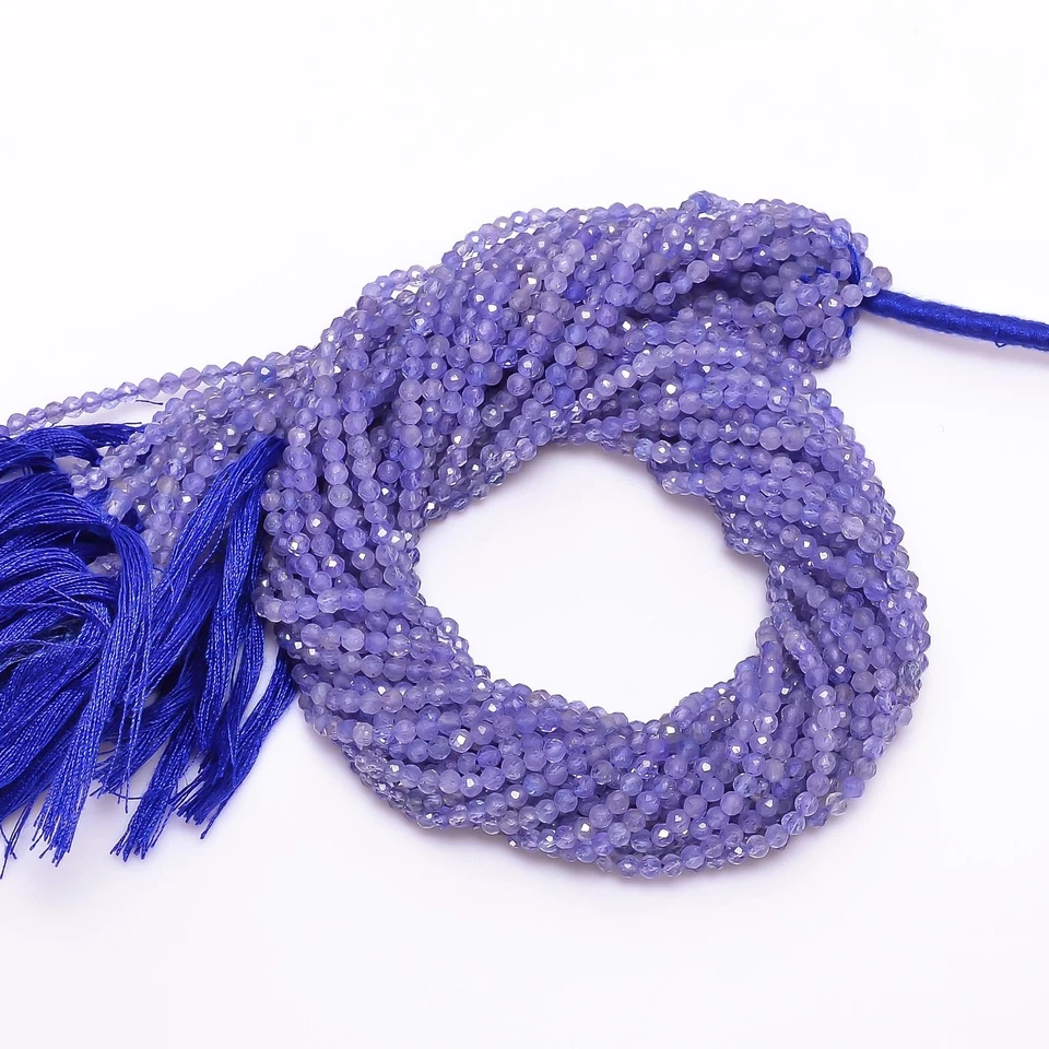 Cuentas micro facetadas redondas de piedras preciosas de tanzanita natural 2,5-3 mm hilo 12,5" 97 Foto 2 de 2