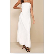 Lulus Radiant Season Ivory Plisse Cutout Strapless Maxi Dress Medium NWT $79