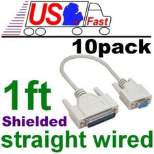 Lot10pk 1ft short DB9pin Female DB25 Male Straight RS232 Serial/Modem Cable/Cord