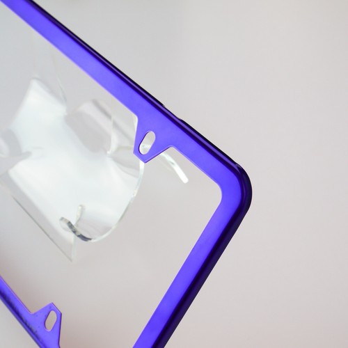 New Slim License Plate Cover Frame Holder 4 Hole Stainless Steel Chrome Purple - Foto 6 di 12