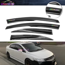 Fits 06-11 Civic Sedan Mugen Style Window Visor Rain Guard w/ Neo-Chrome Mugen