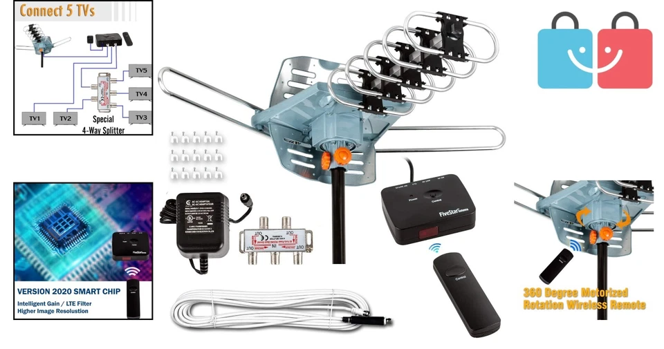 Digital Outdoor Antenna 150 Miles - High Gain, Low Noise with Remote Control - Image 2 of 4