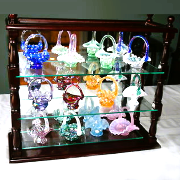 2001 Fenton Collection Wooden Display Case with 12 Miniature