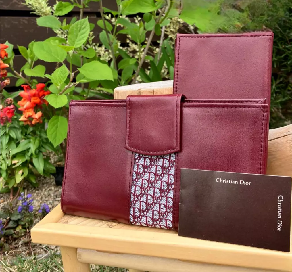 Christian Dior Portefeuille Trotteur Vintage Vin Cuir Portefeuille Bifold Du Japon