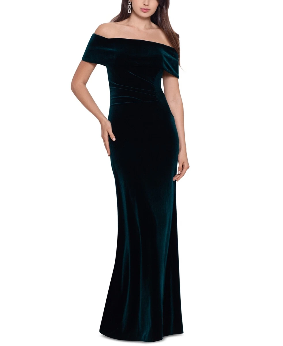 slim fit dress slacks Ruched Velvet Emerald Gown