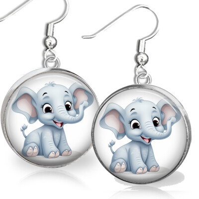 Cute Baby Elephant Kids Adult Elephant Lover Gift Sterling Silver  Earrings
