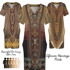 African Dashiki Print Wrinkle Free Dress Royal Sepia Earth Tones Ancestral Pride