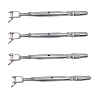 4 Pc Stainless Steel 3/16'' Cable Jaw Swageless Turnbuckle 5/16'' Pipe Turnbuckle